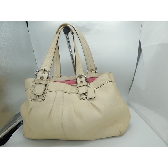 Y2K Coach F13733 Soho Leather Large Tote Shoulder Bag Purse Cream Thick Stitch - Picture 8 of 10